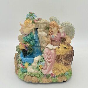 VTG Angel Cherub Waterfall Figurine Lion and Lamb Pastel Resin Christian *READ